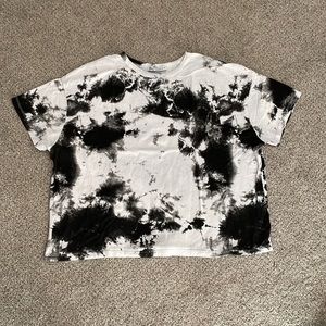 Zara White and Black Splashed Tee